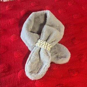 Gray Faux Fur Scarf with Pearl Accent